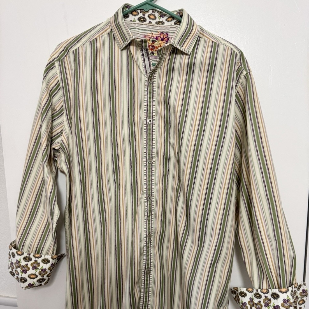 Robert Graham Striped Long Sleeve Button-Up Shirt Paisley Cotton